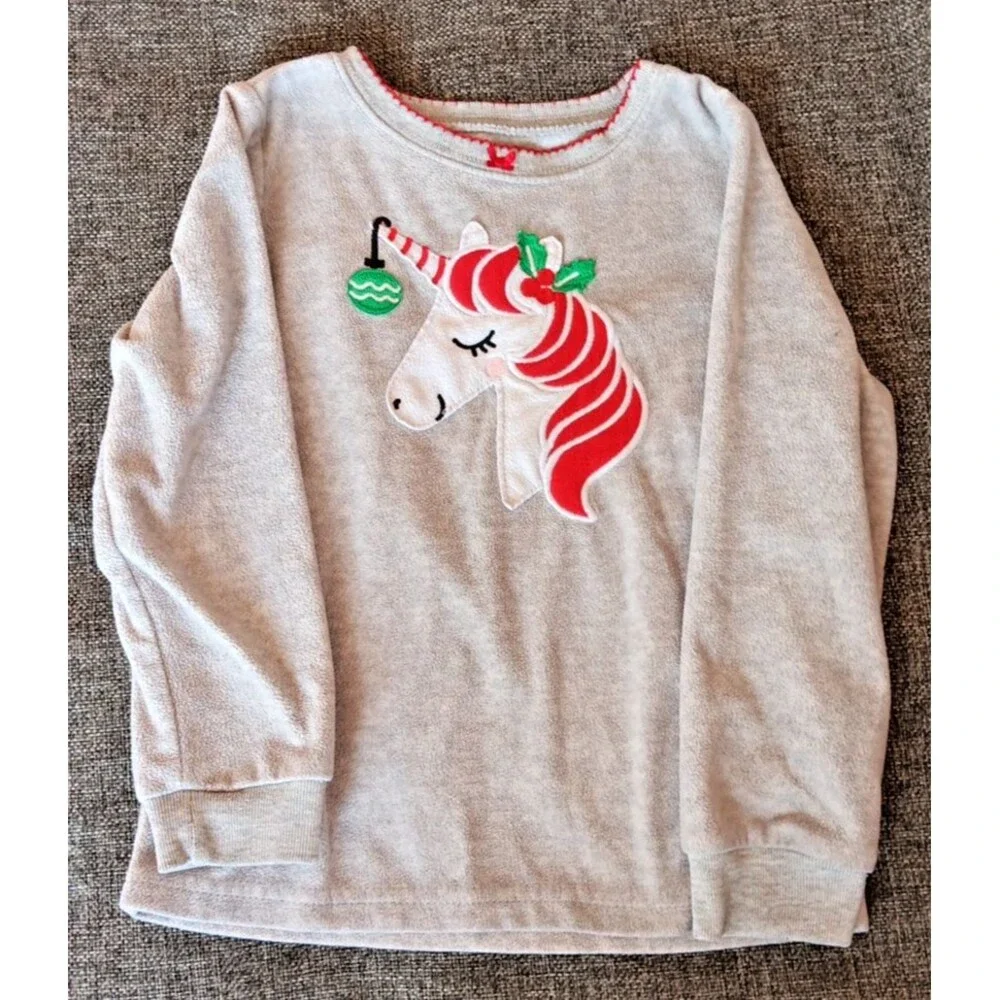 Pajamas 3T Girls Carters Holiday Unicorn Gray Red Pants Long Sleeve Set